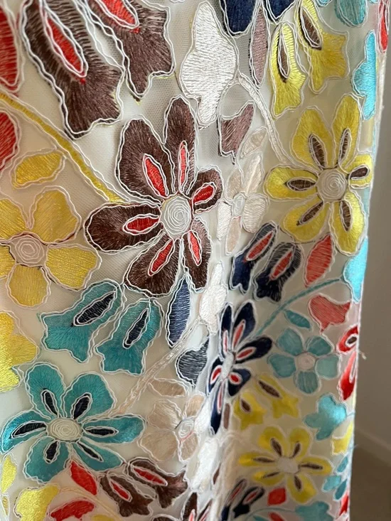 Anthropologie Eva Franco Floral Embroidered Midi Skirt Sz 10 A-Line Mesh Overlay - Picture 6 of 16